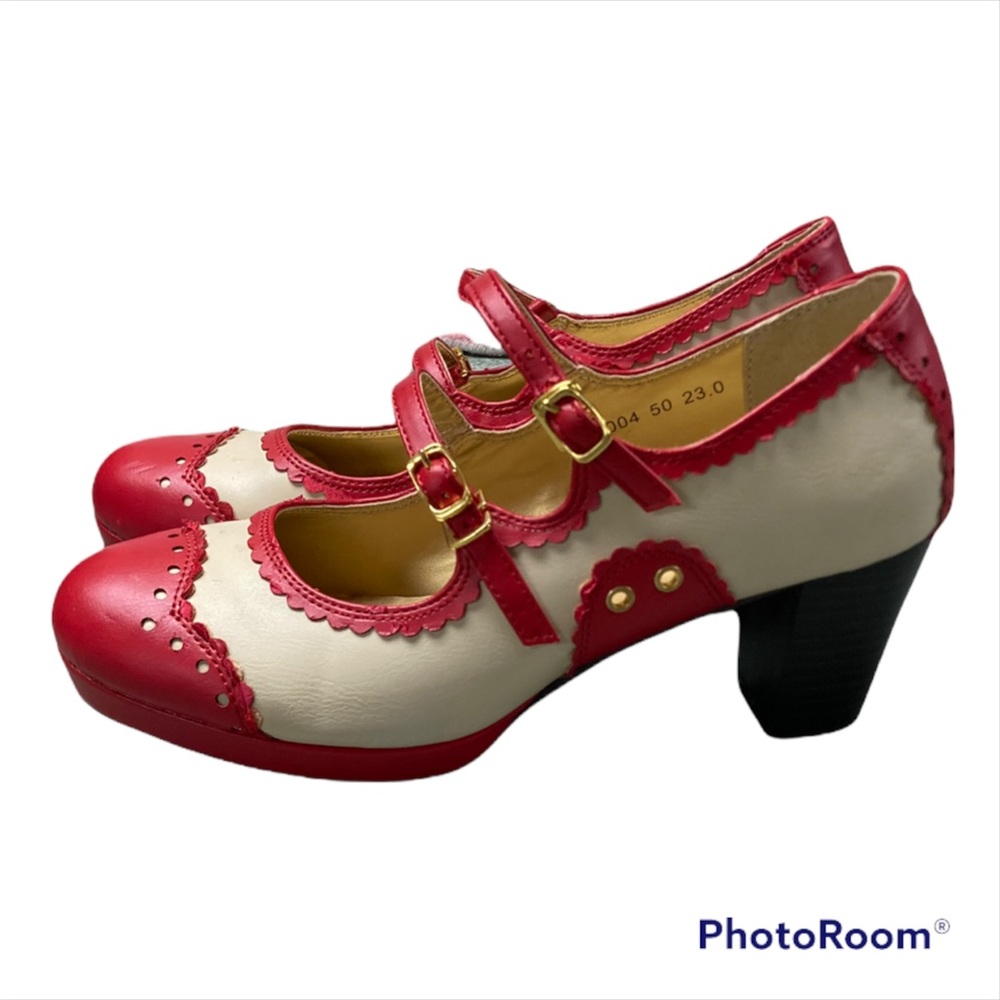 Yosuke by Leche Double Strap Mary Jane Heel Sz 23.0/US 6.5